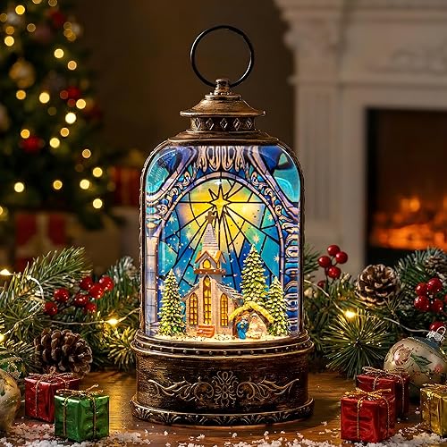 Miniatura 5 de Linterna musical de globo de nieve iluminada para iglesia con belén, linterna de agua con purpurina giratoria, decoración del hogar y regalo,