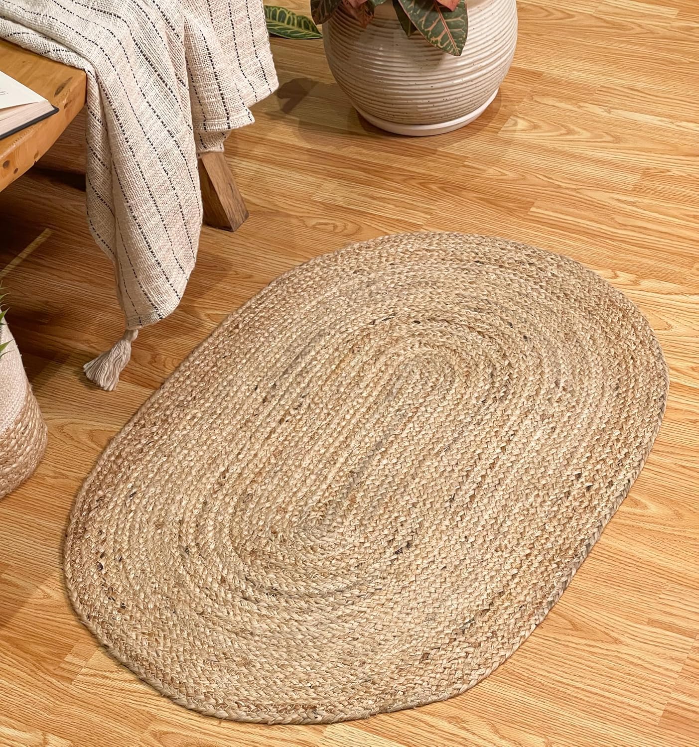 Tapis ovale en jute tressé rustique pour paillasson ou porche