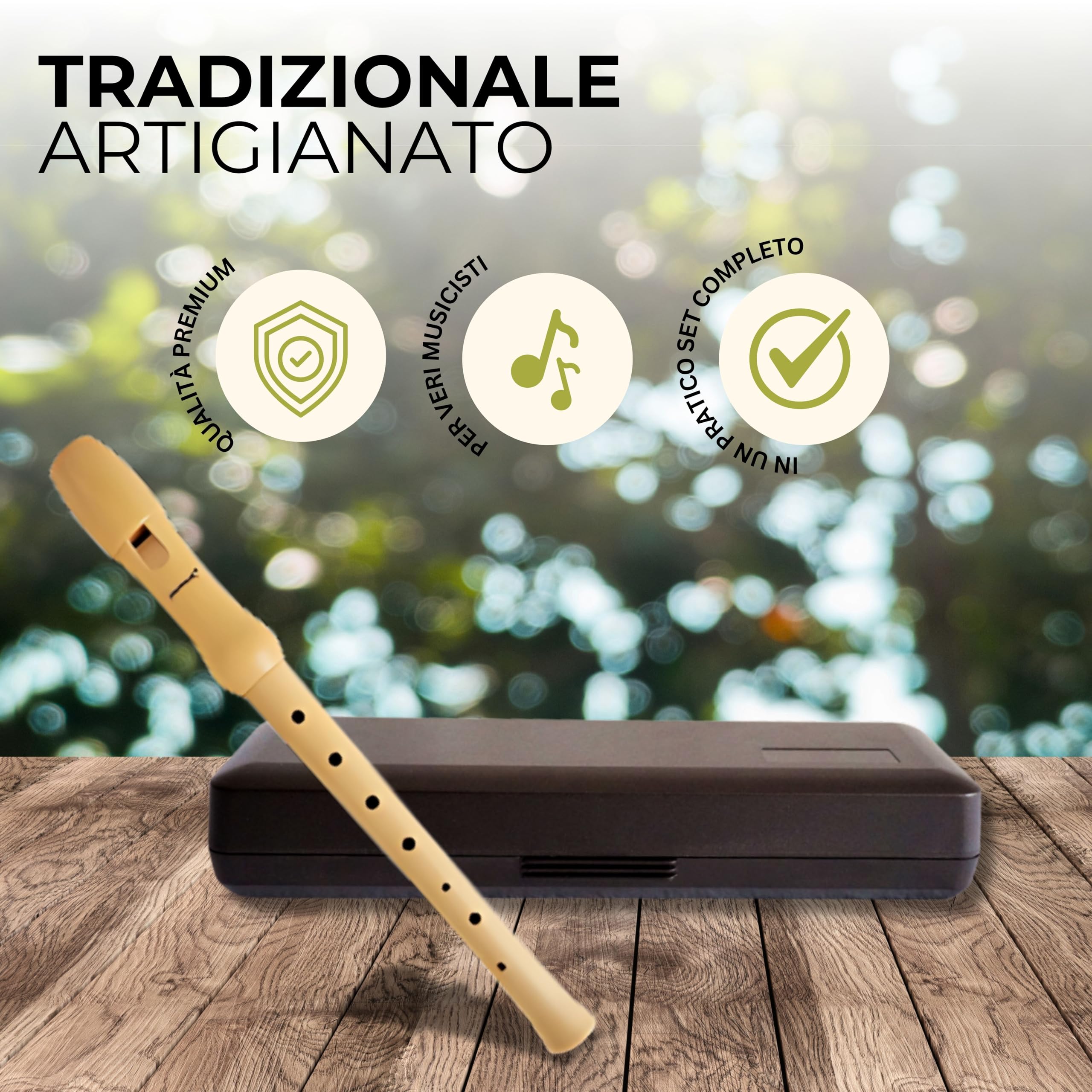 Flauto dolce in acero con diteggiatura tedesca in custodia