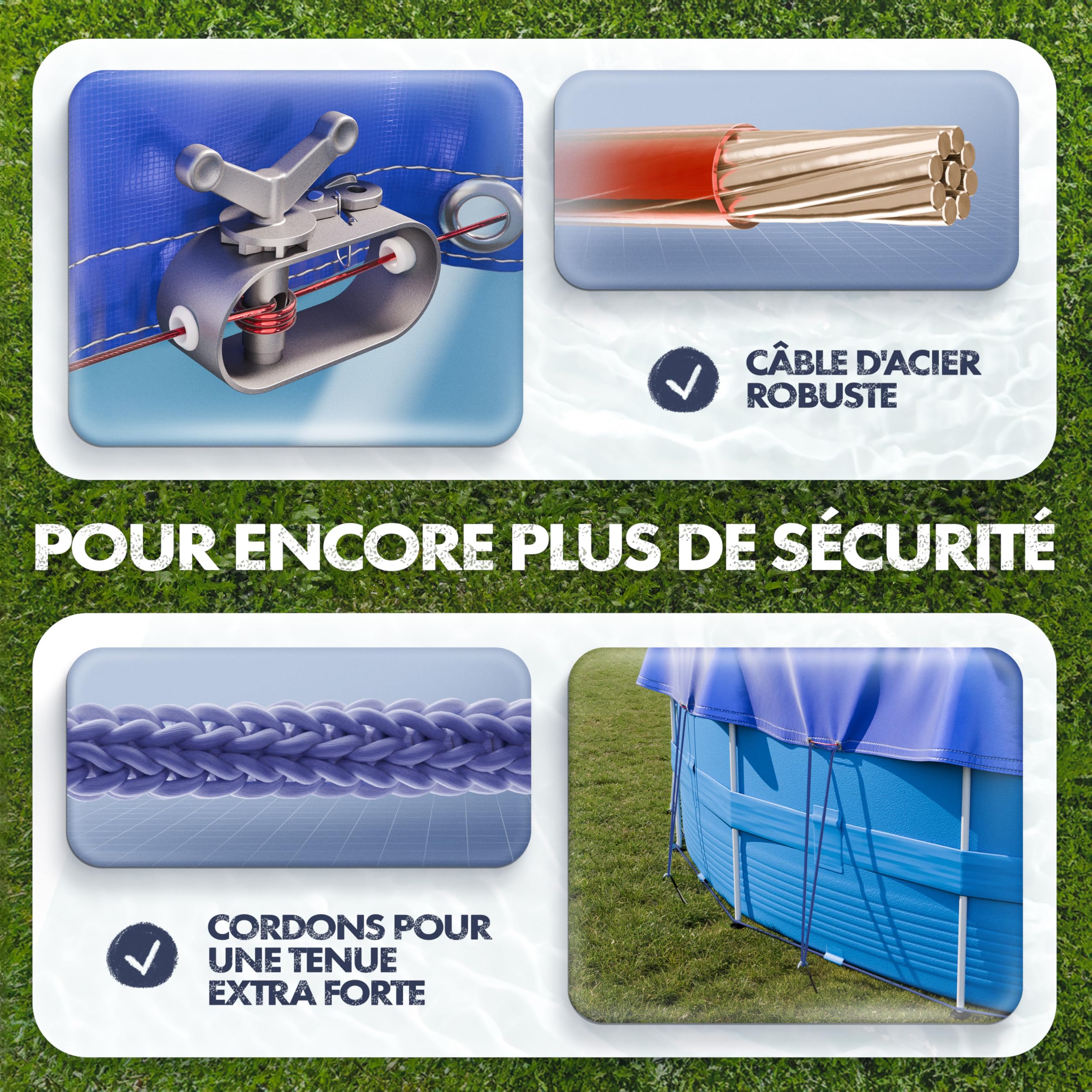 Bâche de Piscine Ronde Ø 366 cm, 200 g/m², pour Intex et Bestway | Bâche épaisse pour l'hiver, dimension Ø 420 cm, matériel de fixation inclus, couverture piscine