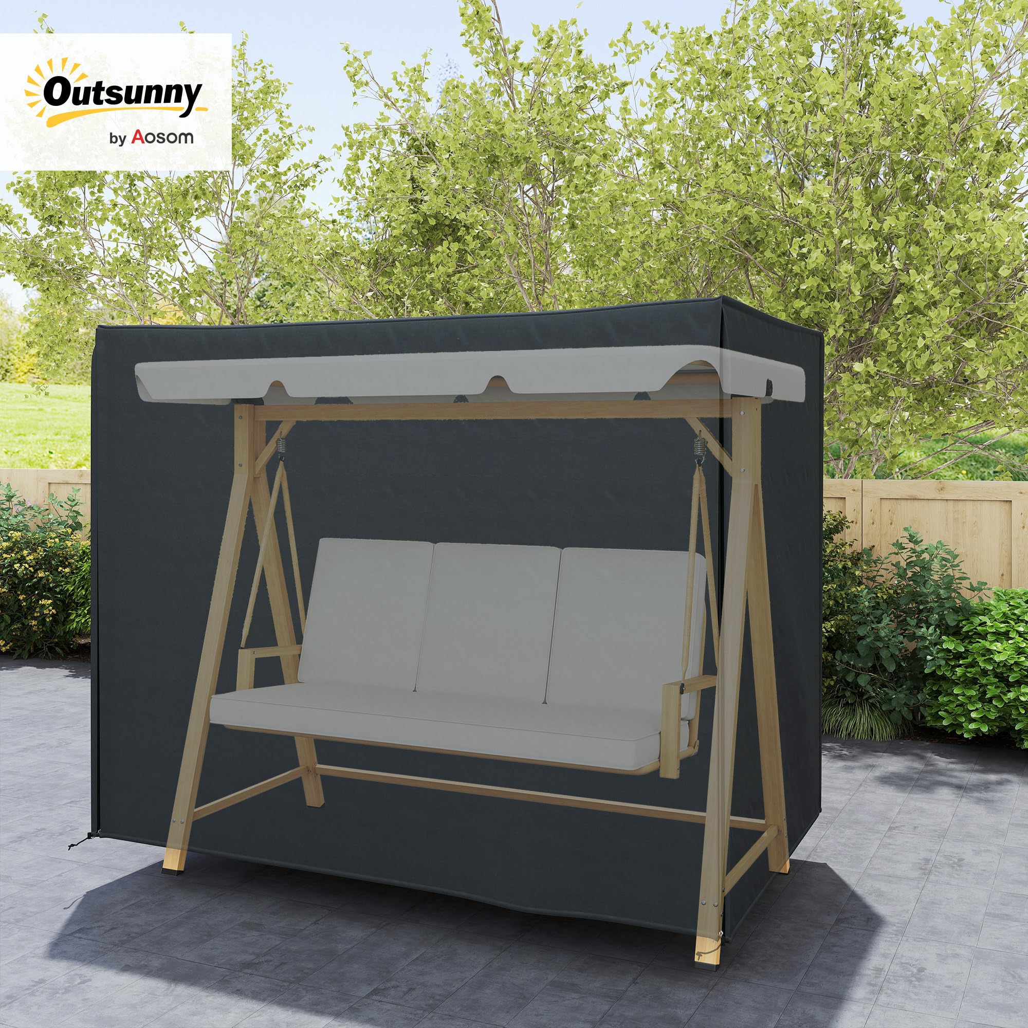 Outsunny Housse de Protection Balancelle 3 Places 2,20 x 1,25 x 1,72 m Noir | Bâche Étanche Et Anti-UV 420D, Fermeture Éclair, PE