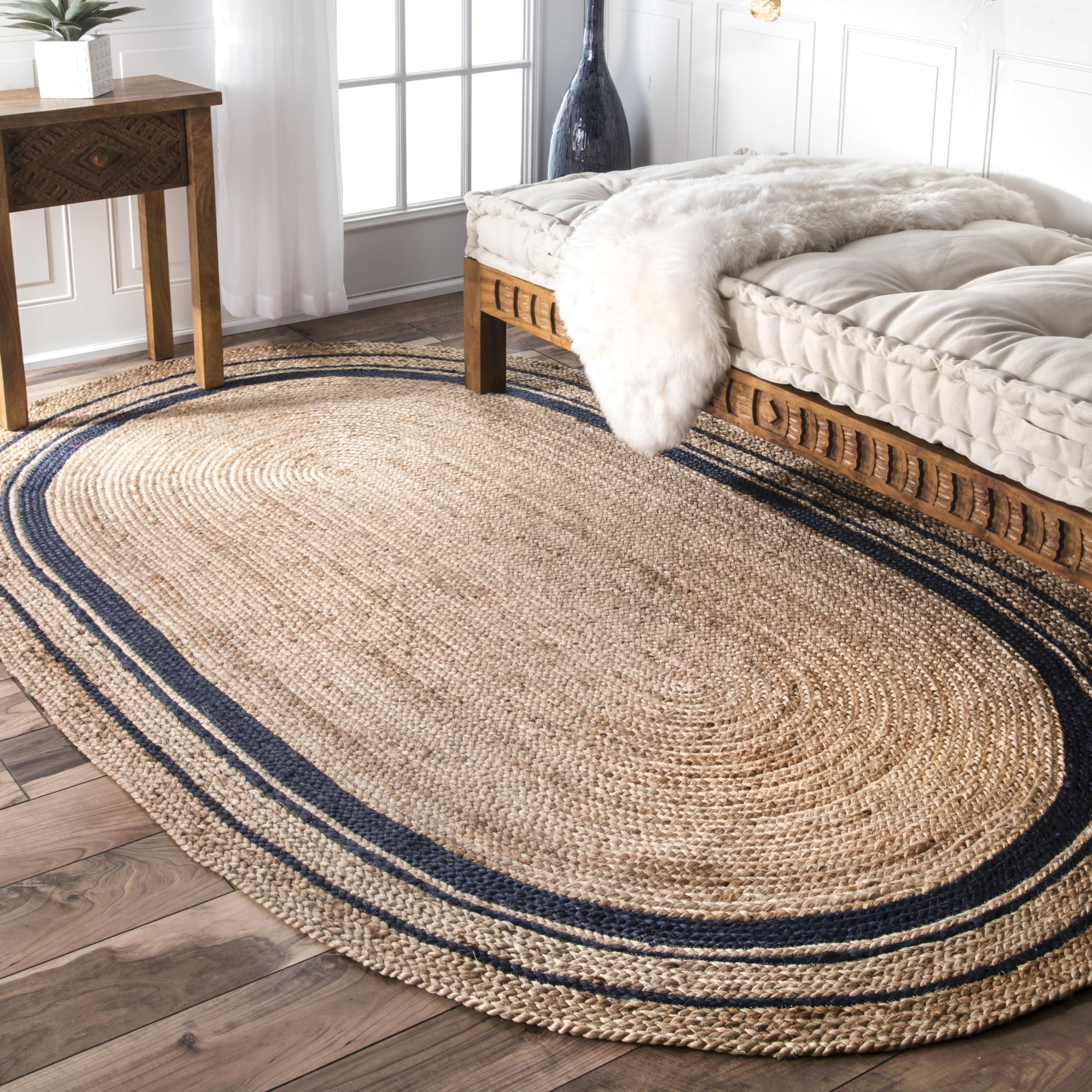 Tapis en jute avec bordure nuLOOM Rikki tissé main blanc cassé 1,2x1,8m