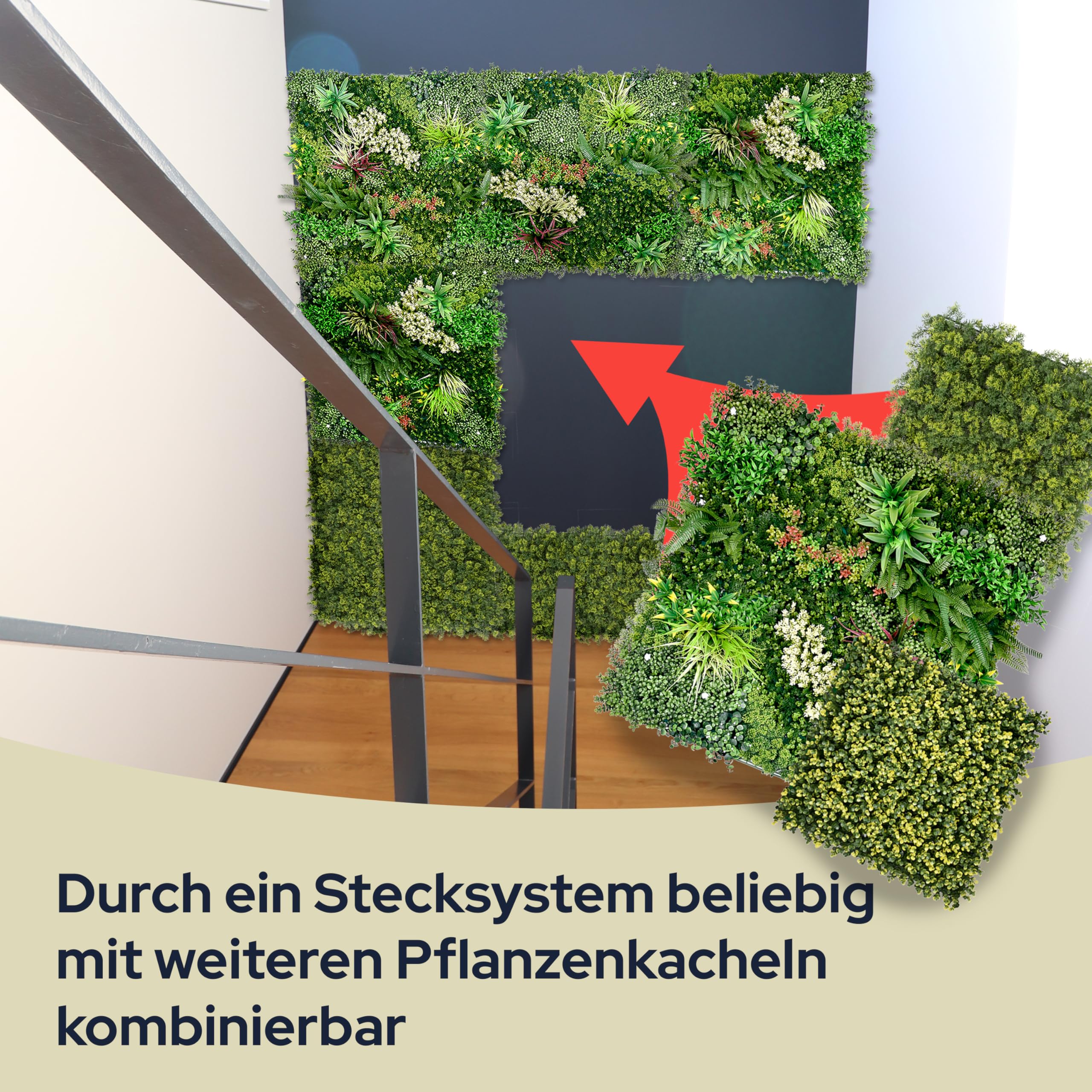 Primaflor - Ideen in Textil Kunstpflanzen-Wand - Ilex, 100 x 100 cm, UV-Stabilisierte Künstliche Pflanzenwand zur Wandmontage, Wandpaneele