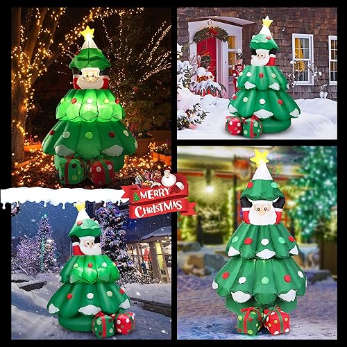 Miniatura 5 de Vivohome - Árbol de navidad inflable con Santa Claus de 6 pies de altura, luces LED incorporadas, decoración de jardín inflable para exteriores