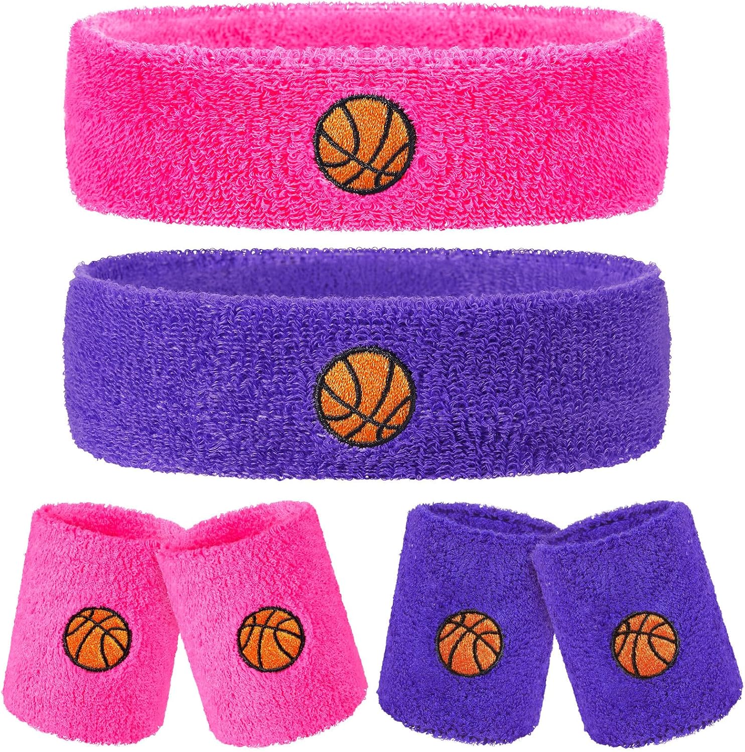 6 Pcs Sweatband Set Sports Headband Wristband Set 4 Moisture Wicking Athletic Wristband and 2 Headbands Wrist Sweatband Terry Cloth Sweat Absorbing Head Band for Workout