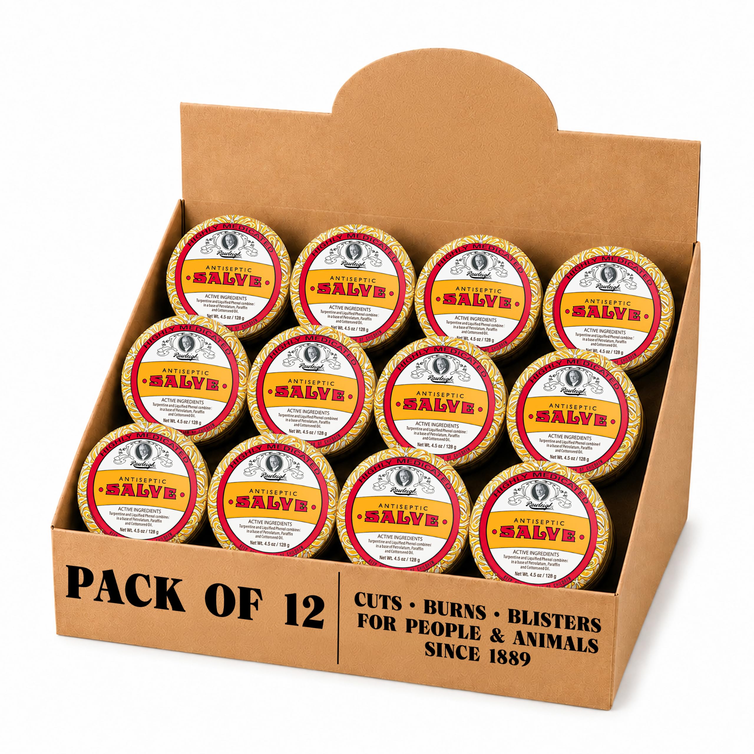 Rawleigh Antiseptic Salve Yellow Big Tin pack of 12