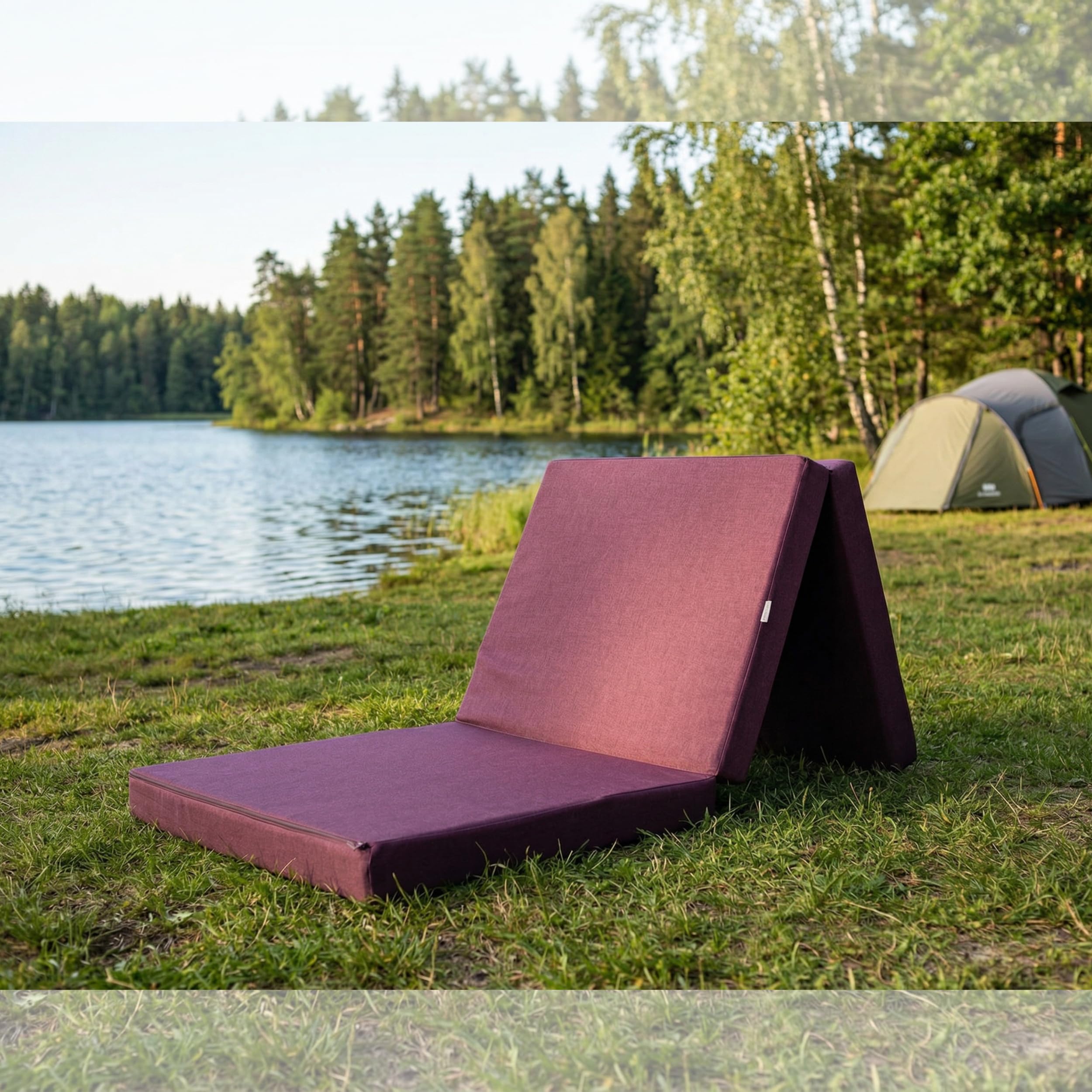 FORTISLINE Matelas Pliant 3 Parties 180 x 65 x 7 cm, Bordeaux déperlant - Matelas d’appoint Pliable pour invité, Voyage et Camping, Housse Lavable