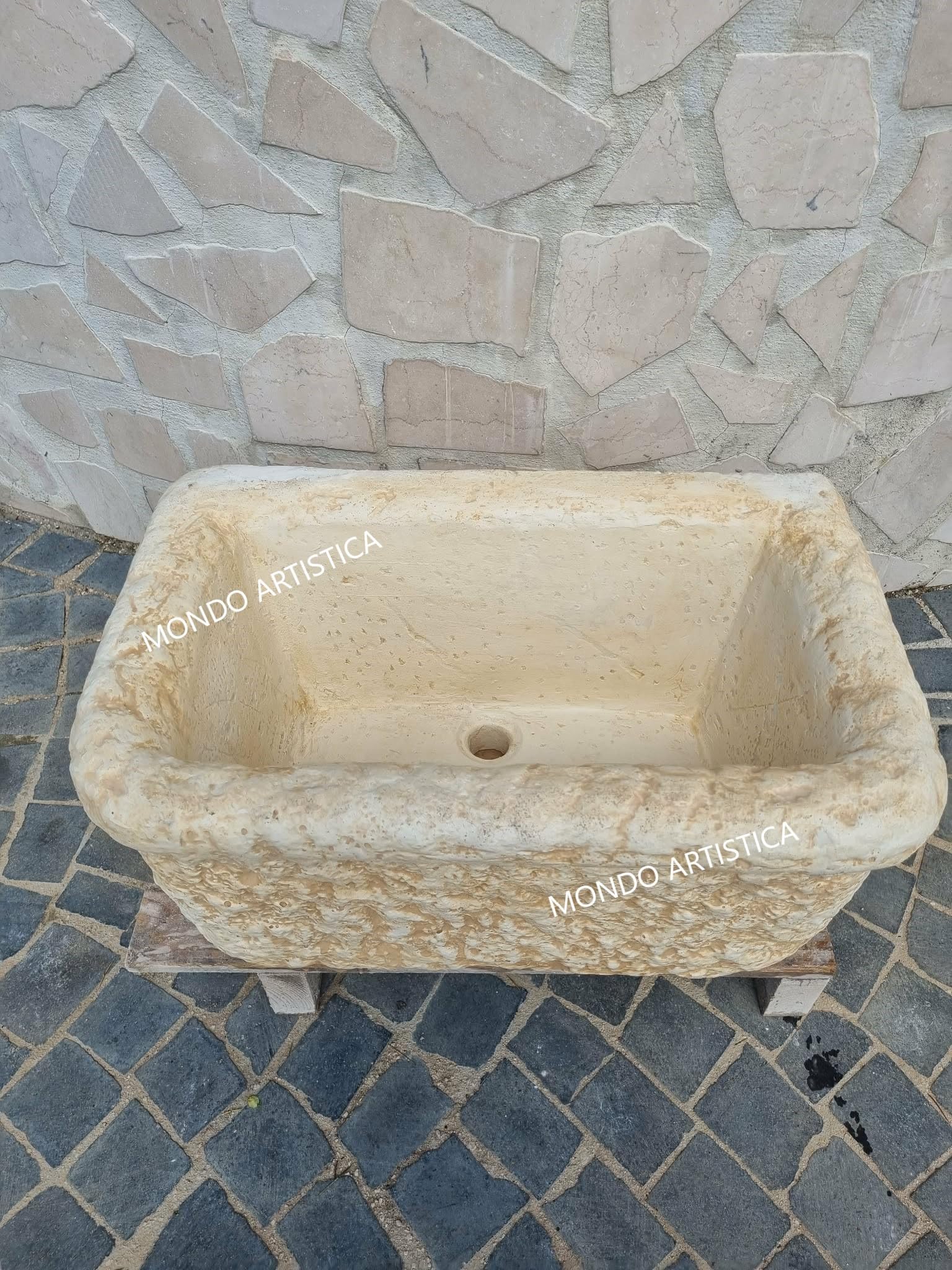Lavandino Da Esterno In Cemento 60x37x30 Cm, Lavello Fontana da Giardino Artigianale, Resistente Alle Intemperie, Antigelo