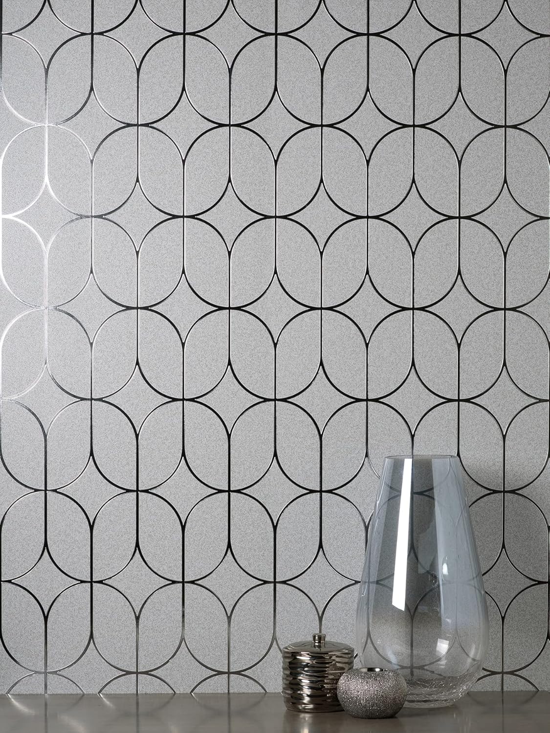 Fine Décor Raye Silver Rosco Trellis Wallpaper