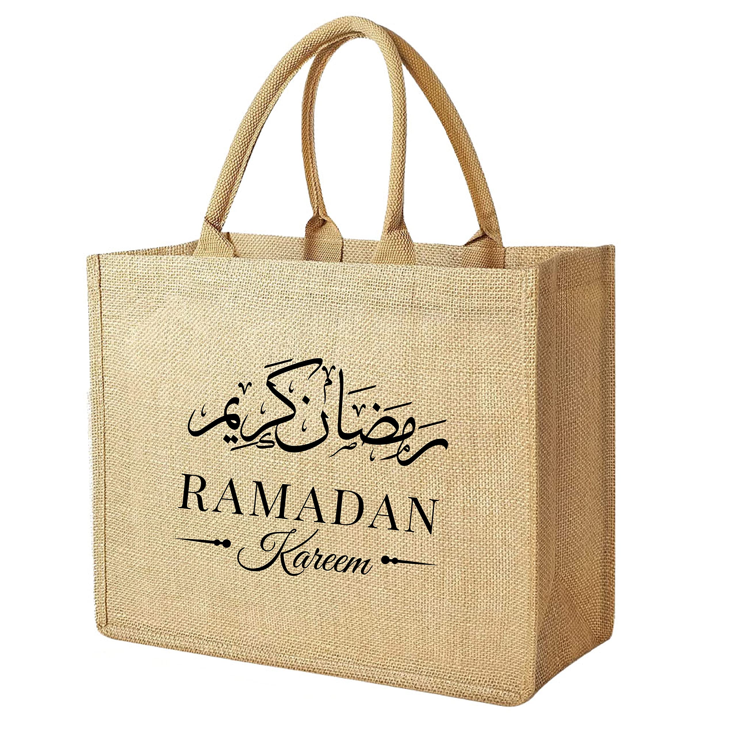 Ramadan Design Printed Jute Bag -Eco-Friendly, Durable Tote for Ramadan Gifts, Shopping, and Decorations - Reusable Printed Jute Bag - Strong and Stylish Storage Bag