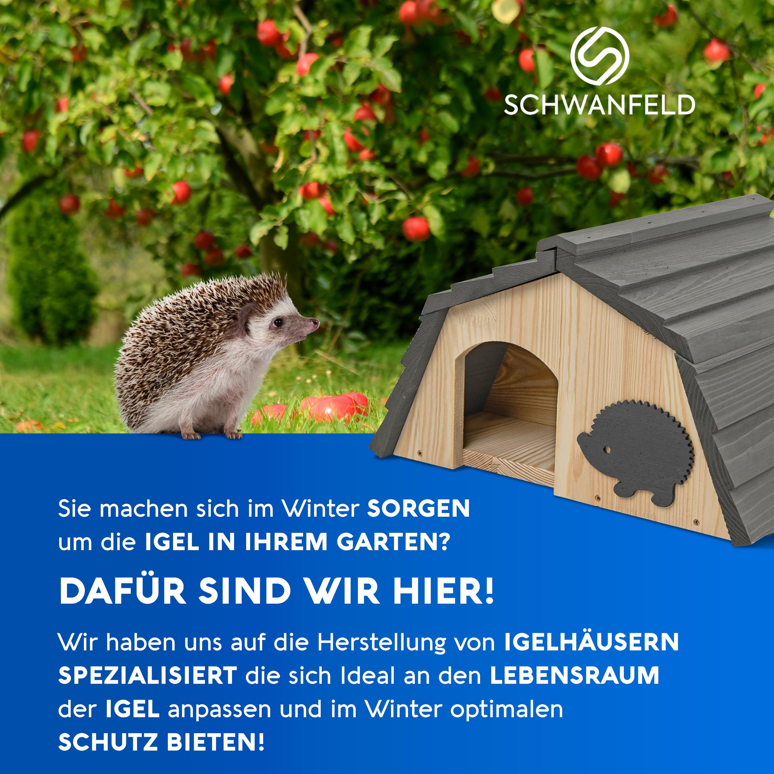 SCHWANFELD Igelhaus Winterfest mit Boden Labyrintheingang Premium Igelfutterhaus Igel Haus