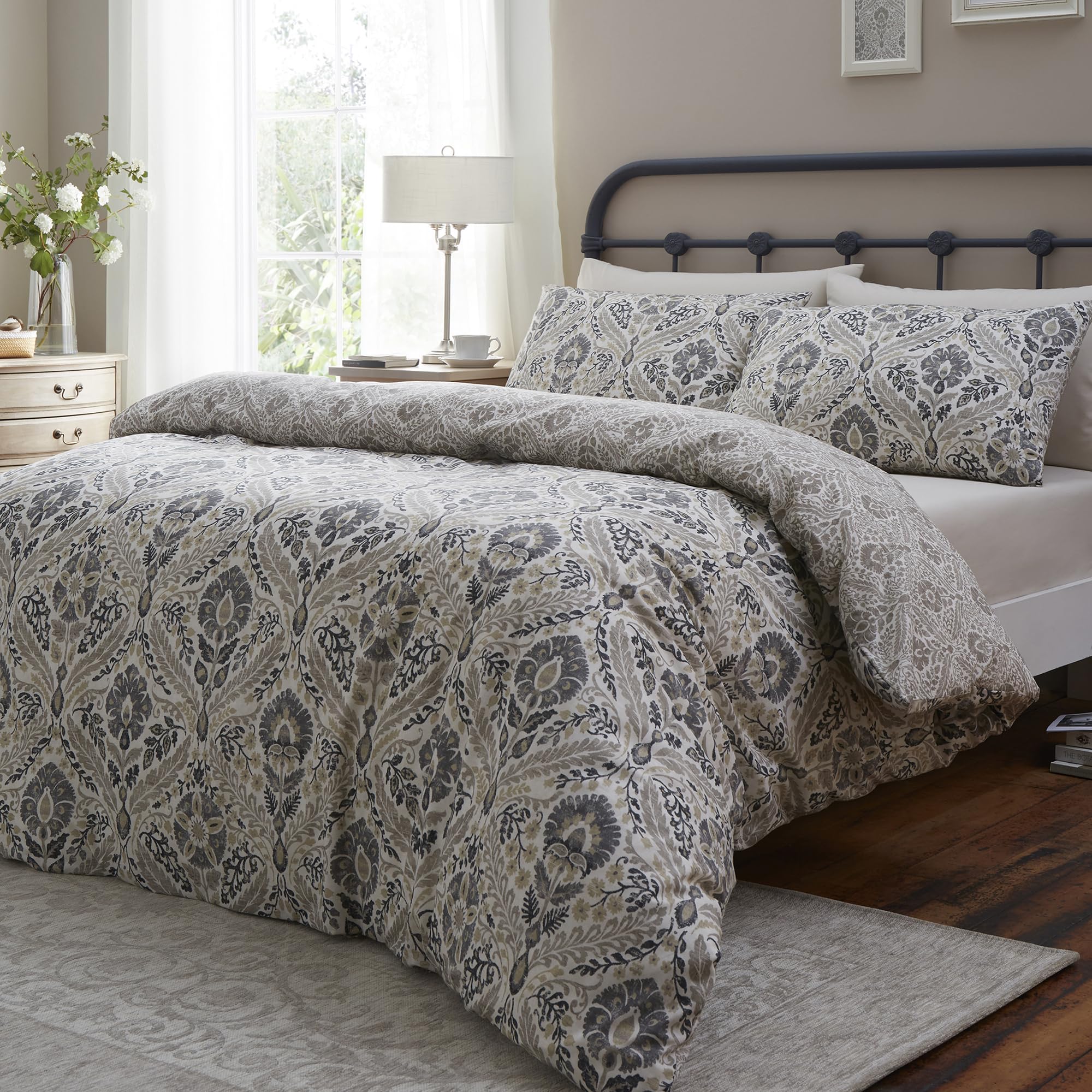 Dreams & Drapes Unisex Natural Harriet -100% Cotton Double Duvet Cover Set In | Size: Single