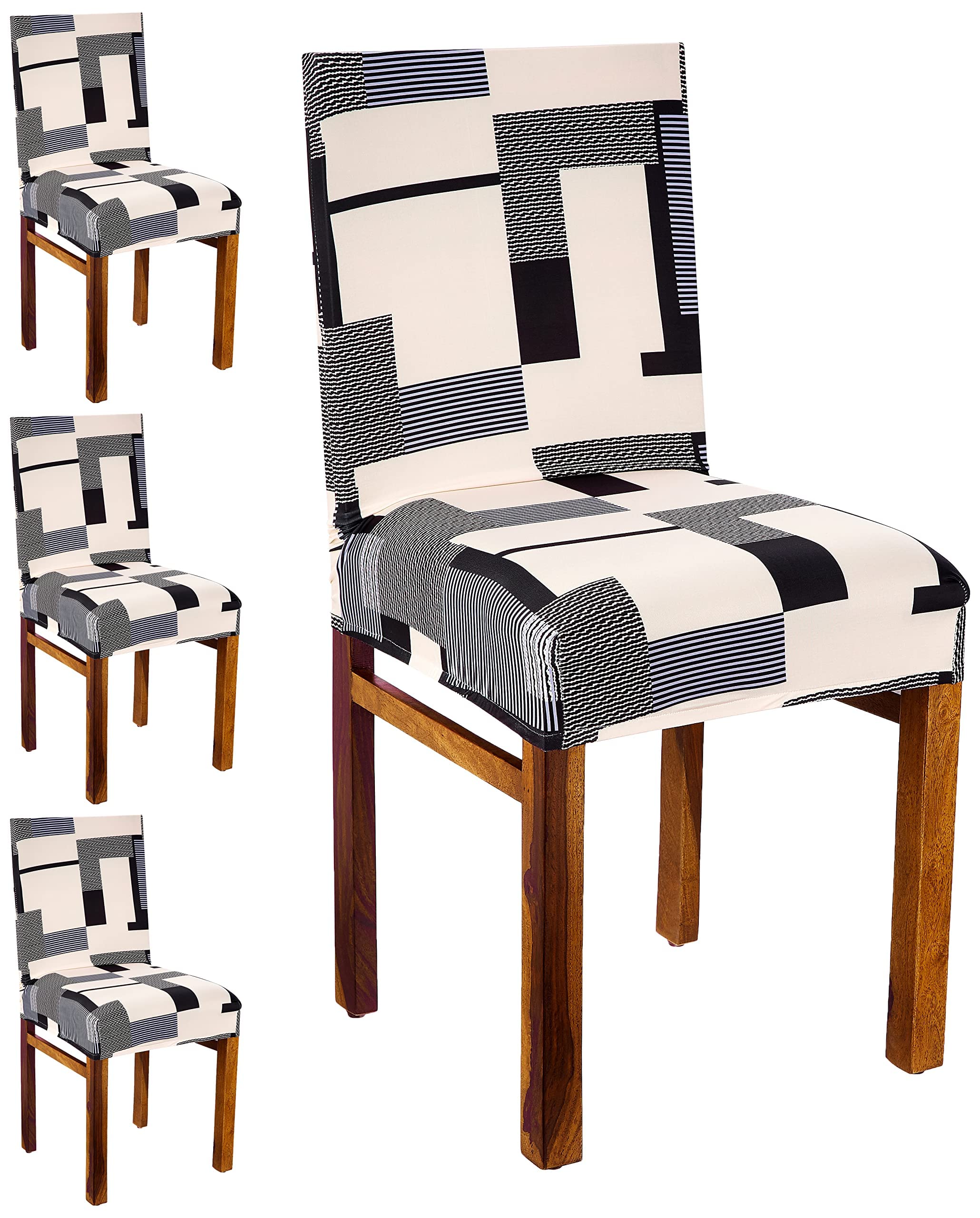 Amazon Brand - Solimo Polyester Spandex Stretchable Dining Chair SLIPCOVER (Checkered Print, Pack of 4, Multi Blue) (B0BQRG8RHT) Amazon Price History, Amazon Price Tracker