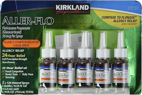 Sprays Kirkland Aller-Flo Fluticasone Propionate glucorticoid 5botellas x 120 medidos de 054 onzas lĂquidas por botella 270onzas en total 600sprays Sprays Kirkland Aller-Flo Fluticasone Propionate glucorticoid 5botellas x 120 medidos de 054 onzas lĂquidas por botella 270onzas en total 600sprays