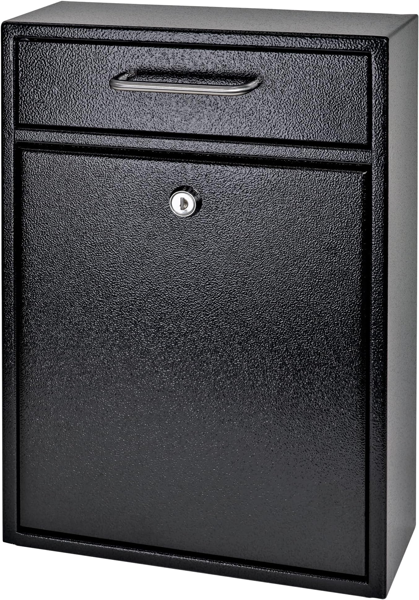 7412 High Security Steel Locking Wall Mounted Mailbox-Office Comment Letter Deposit, Black Drop Box