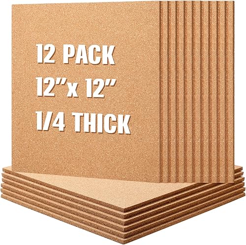 Miniatura 1 de 24 azulejos de corcho de 12 x 12 pulgadas 14 pulgadas de grosor, tableros de anuncios cuadrados con respaldo autoadhesivo, tableros de corcho