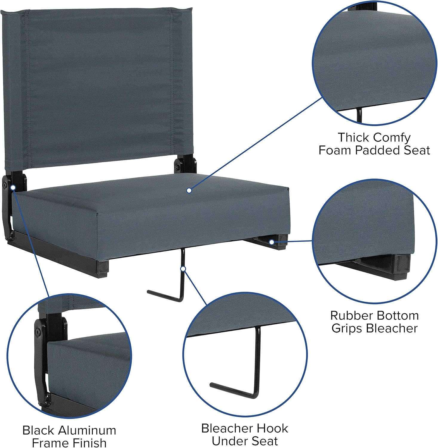 EMMA + OLIVER Lightweight Stadium Chair with Ultra-Padded Seat, 500 lb. Rated