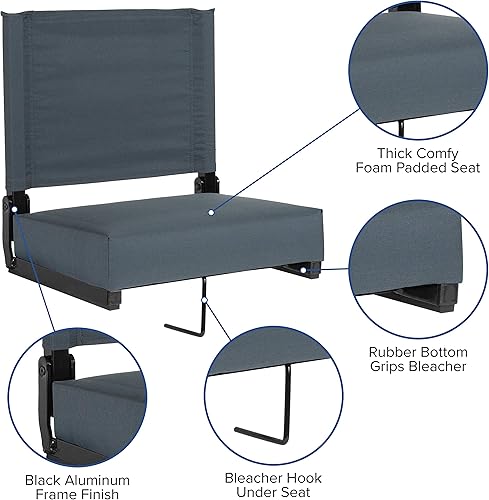 Vista 42 de EMMA + OLIVER Silla de estadio ligera con asiento ultra acolchado, 500 libras. Clasificado Verde cazador