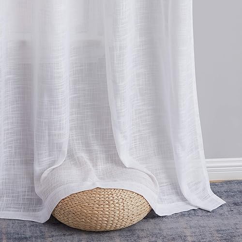 Miniatura 6 de HLC.ME Madison - Cortinas de lino sintético con textura, semitransparentes, filtrantes de luz, transparentes, longitud hasta el suelo, paneles de