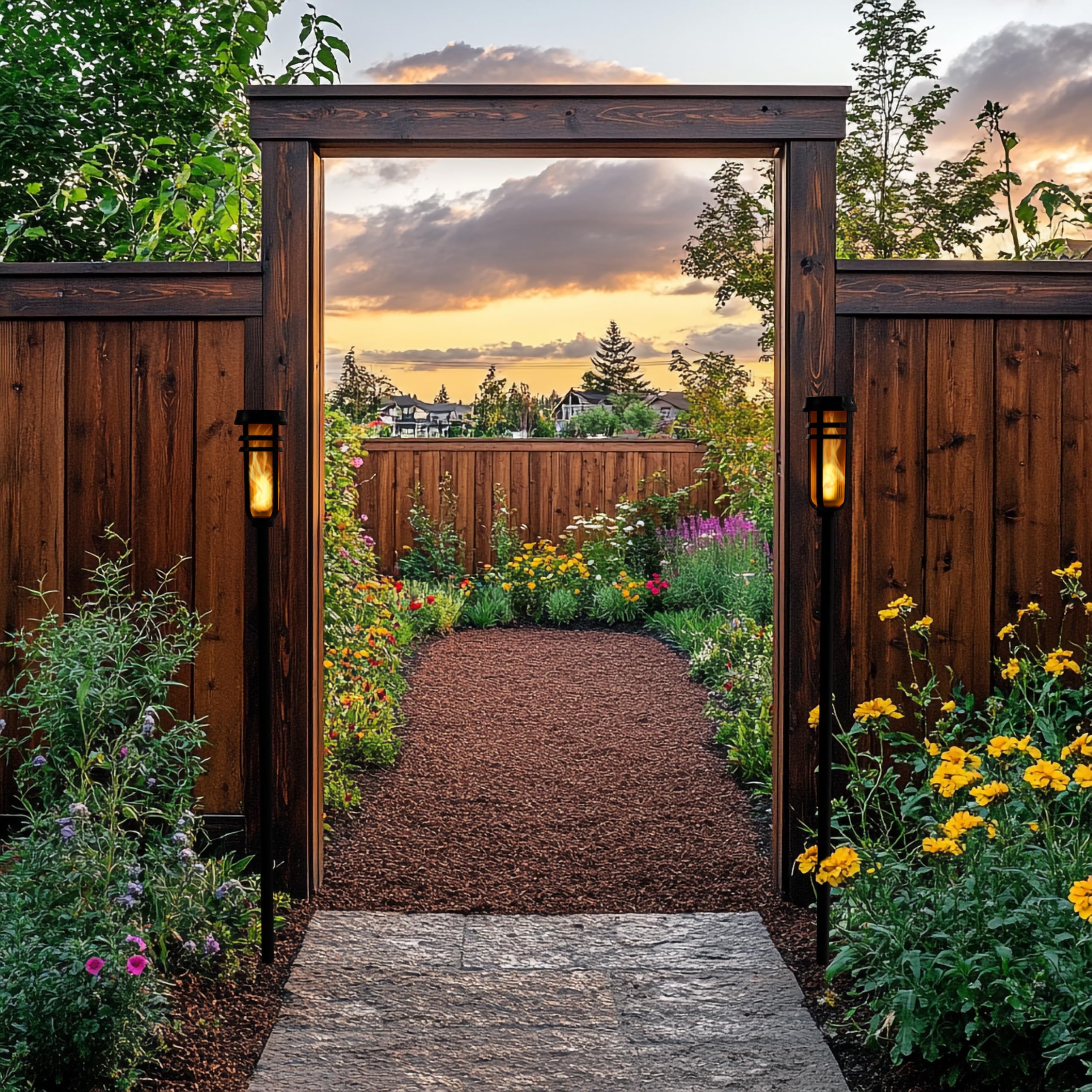 FoxFlame Metall Solar Fackel - Solarleuchten Außen mit flackernder Flamme für Gartendekoration, wasserdichte solarbetriebene Lichter, Flammenfackeln für Terrasse, Weg, Hofdekorationen, Mattschwarz