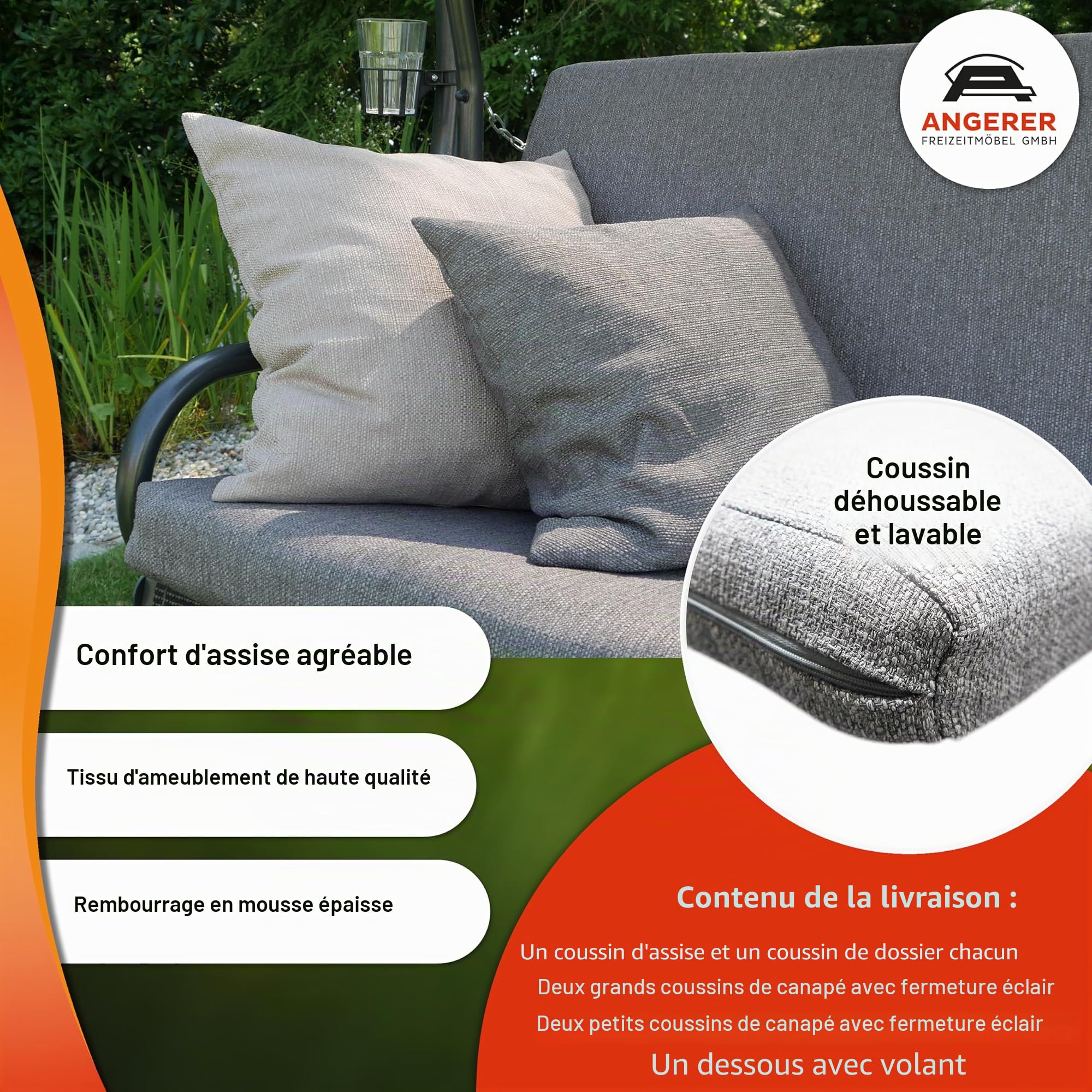 ANGERER Balancelle de Jardin Drift Smart, 3 Places, Acier Galvanisé, Convertible en Lit, avec Auvent Réglable, Textilène, 210 x 145 x 160 cm, Fabriquée en Allemagne (Gris Clair)
