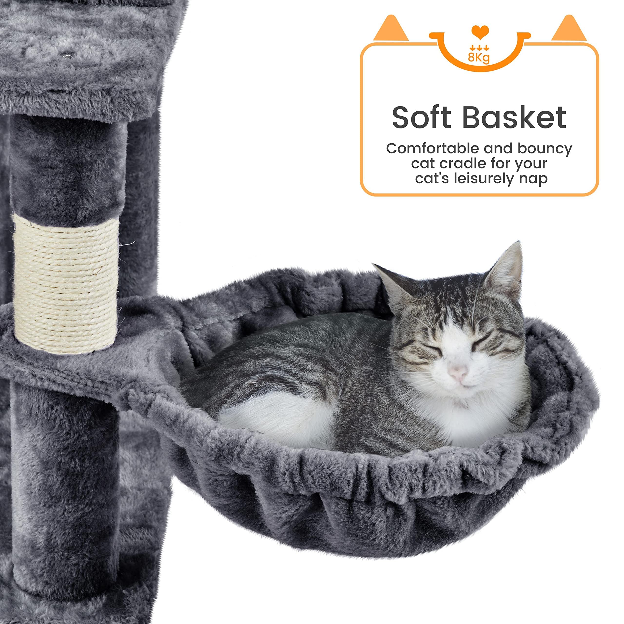 Yaheetech Rascador XXL para Gatos de 175 cm de Altura para Gatos Grandes, árbol de Escalada Estable con columnas de sisal y Plataformas, Hamaca de Peluche, Color Gris Oscuro