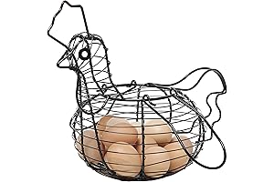 MyGift Black Metal Wire Egg Basket Holder with Chicken Shape