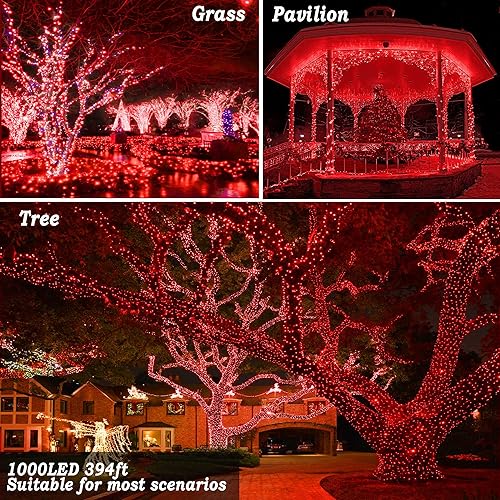 Vista 125 de KNONEW Guirnalda de 1000 luces LED de 394 pies, luces de Navidad para exteriores, 8 modos y temporizador, luces de hadas enchufables, impermeables