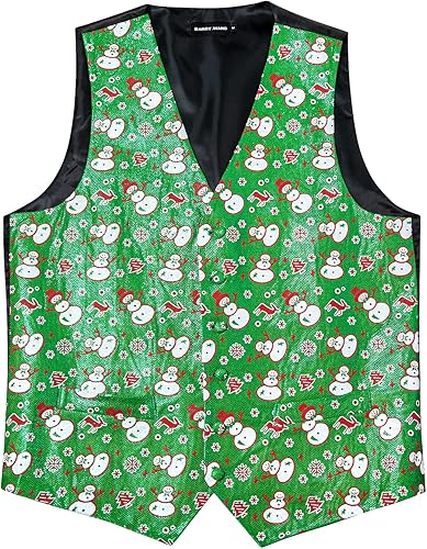 Miniatura 5 de Barry.Wang Chaleco de Navidad para hombre con muñeco de nieve, muñeco de nieve, árbol de Navidad, rojo y verde, juego de chaleco navideño con