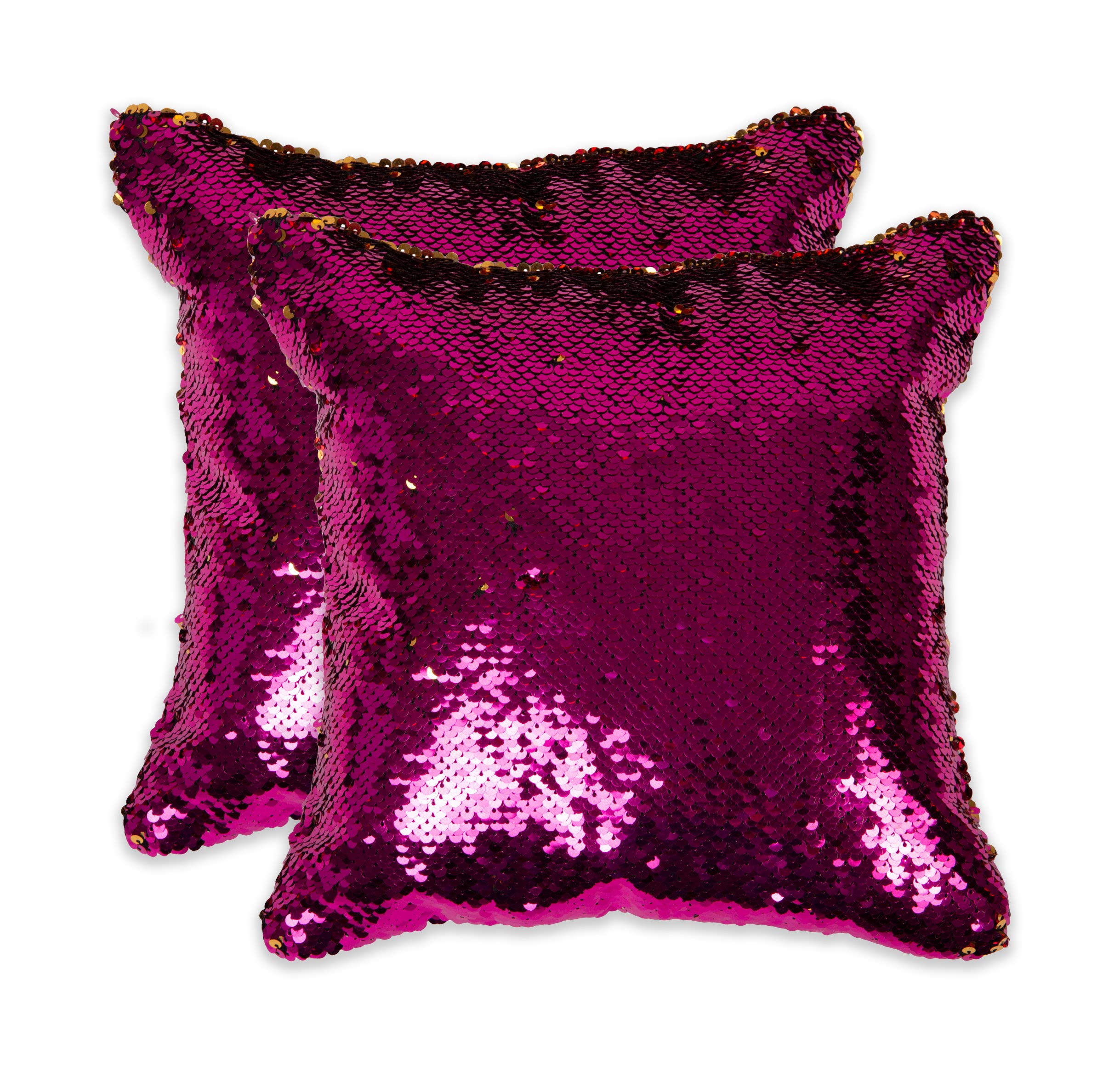 NEHA HANDICRAFTS Silk Sequence Work Cushion Covers (12" X 12" Inches, Dark Pink And Golden) -2 Pieces