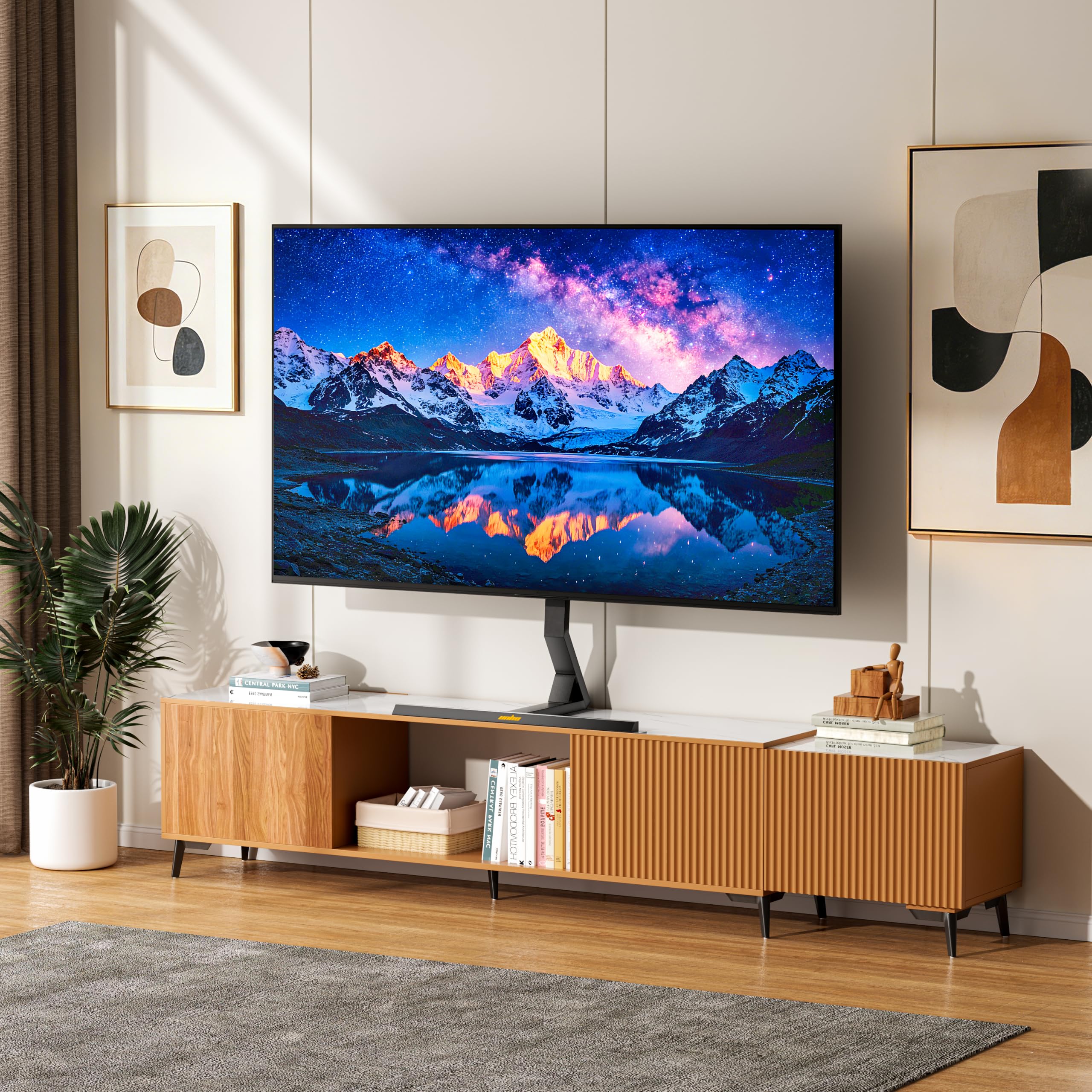 unho Supporto TV da Tavolo per 40-75 Pollici Porta TV Regolabile Stabile | Acciaio Ispessito, Peso Max 50kg, Max VESA 600x400mm, Ruotabile a sinistra e a destra 45°