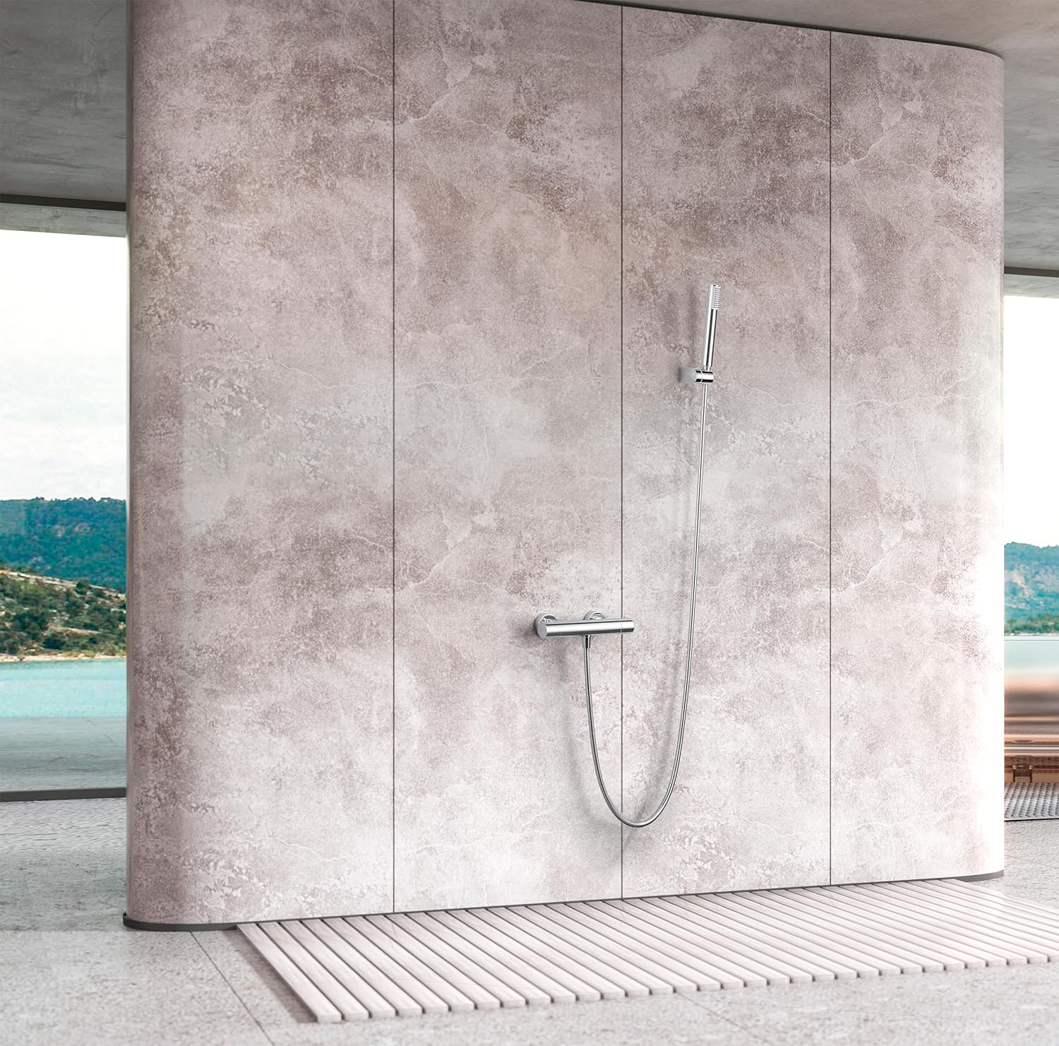IMEX BTM039-5 MONZA Thermostatic Shower Kit installed in a modern bathroom