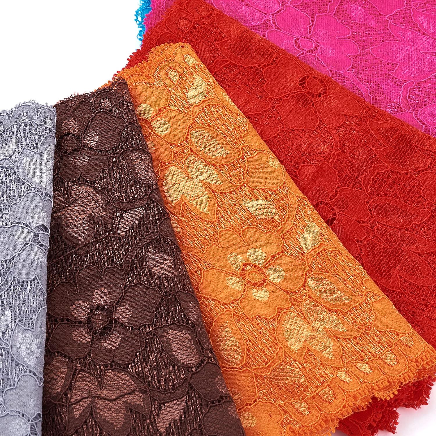 Pandahall 15 Yards Stretch Elastic Lace Trim 6 Inch Wide Floral Pattern Lace Fabric Ribbon for Headbands Garter Crafts Wedding Party Decoration Mixed Color