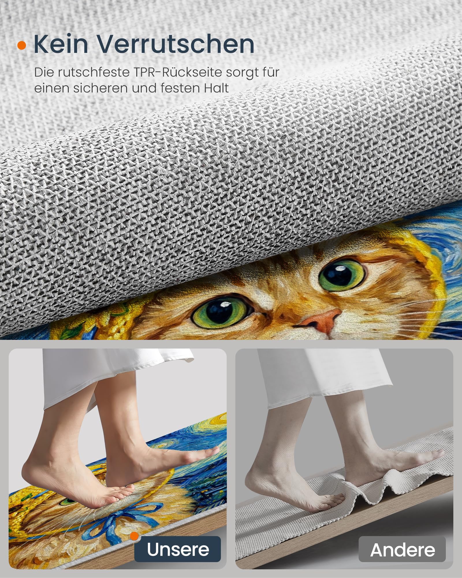Tapis Rond Salon Lavable Peintures Humoristiques À L'Huile Animaux 100 Cm | Chats Ciel Étoilé Bleu Marine Tapis De Sol Décoration Antidérapant Pour Chambre Cuisine Salle À Manger