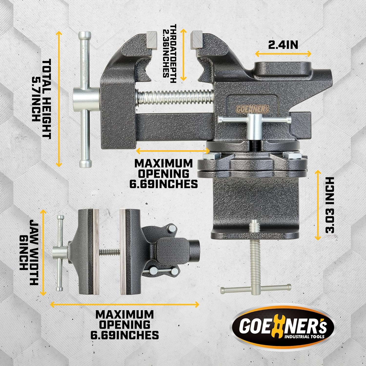 6-Inch Bench Vise, Vice for Workbench with Heavy Duty Forged Steel Construction, Built-in Pipe Jaw and Swivel Base, Table Vise for Woodworking, Home Workshop Use and DIY Job