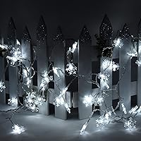Vista 4 de Holiday Essence - Cadena de luces de Navidad en forma de copo de nieve, 50 luces LED blancas frías, 8 modos, 25 pies, juego de luces