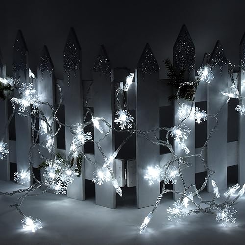 Miniatura 4 de Holiday Essence - Cadena de luces de Navidad en forma de copo de nieve, 50 luces LED blancas frías, 8 modos, 25 pies, juego de luces en forma de