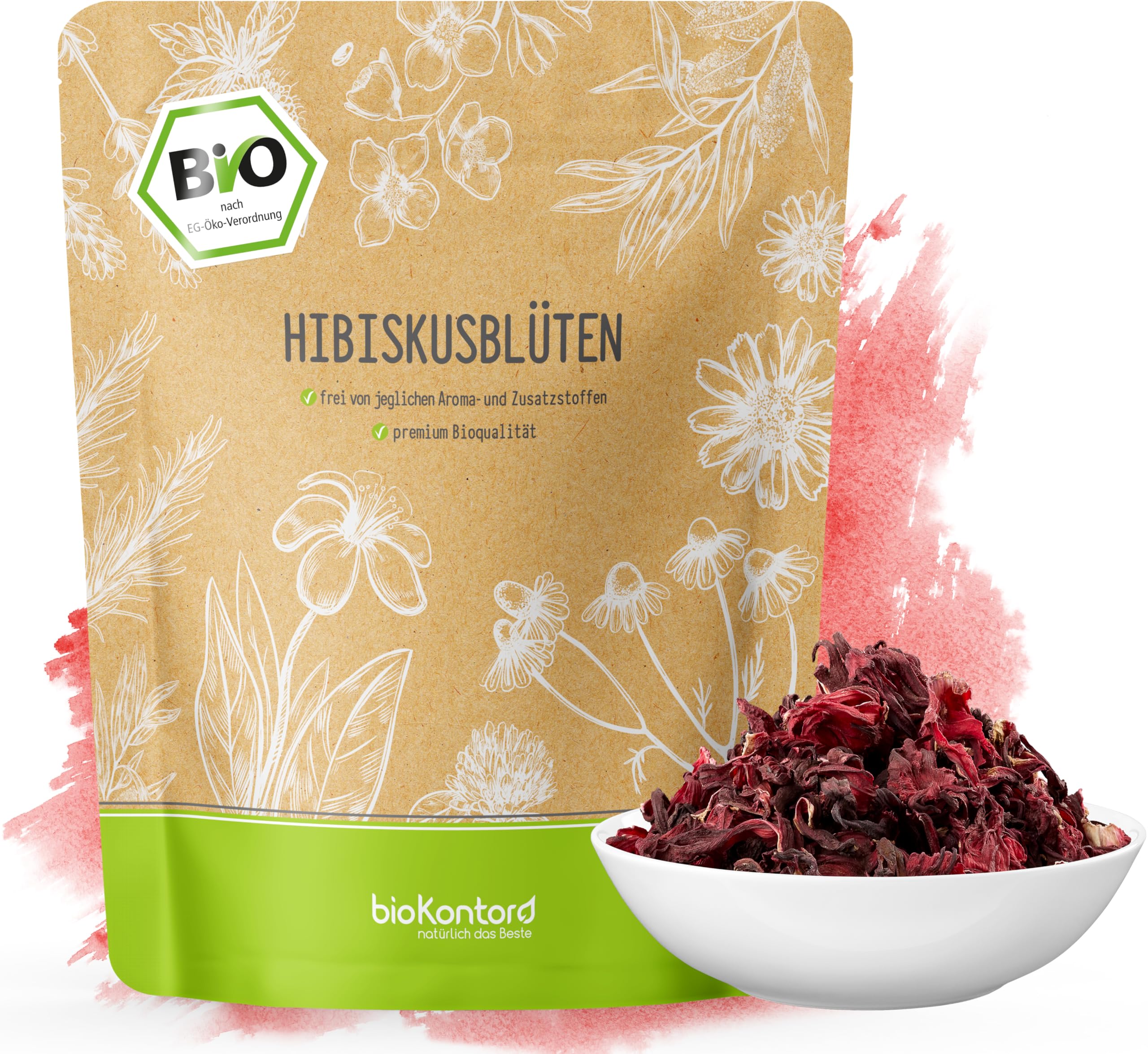 Hibiskusblüten BIO ganz und getrocknet 1000 g - Premium HIbiskus Tee - Hibiskusblütentee 100% natürlich aus biologischem Anbau - bioKontor