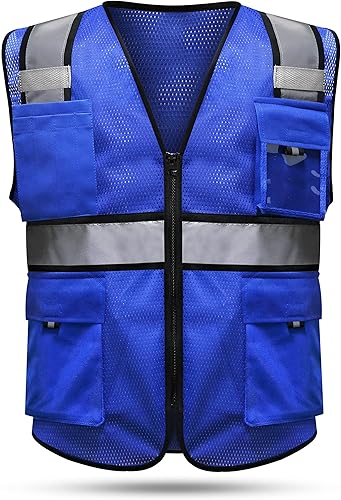 Miniatura 11 de HYCOPROT Chaleco reflectante de seguridad de malla de alta visibilidad con bolsillos y cremallera, cumple con las normas ANSI/ISEA