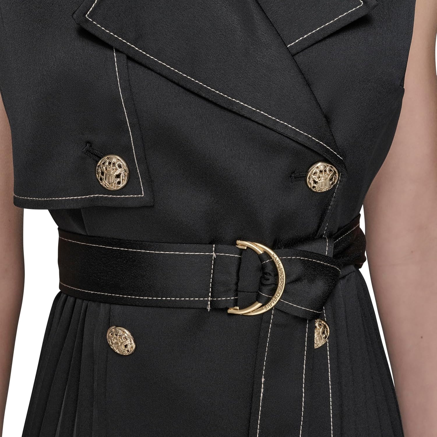 Karl Lagerfeld Womens Belted Sleeveless Satin Back Crepe Midi Dress - Image 6