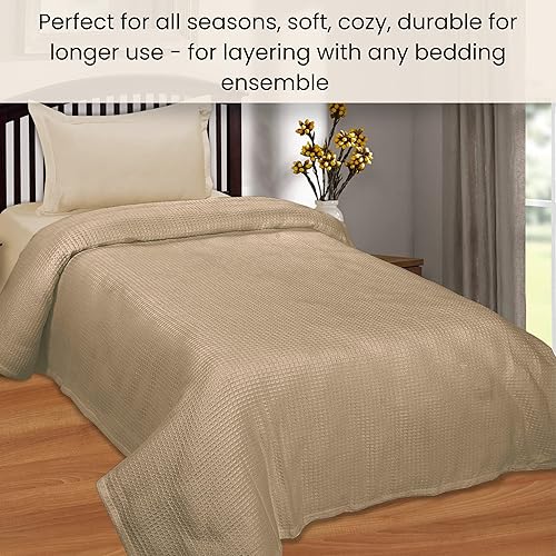 Miniatura 5 de Cotton Clinic Manta de cama de punto gofre, 100% algodón, para todas las estaciones, suave, transpirable, ligera, capa perfecta para sofá, cama,