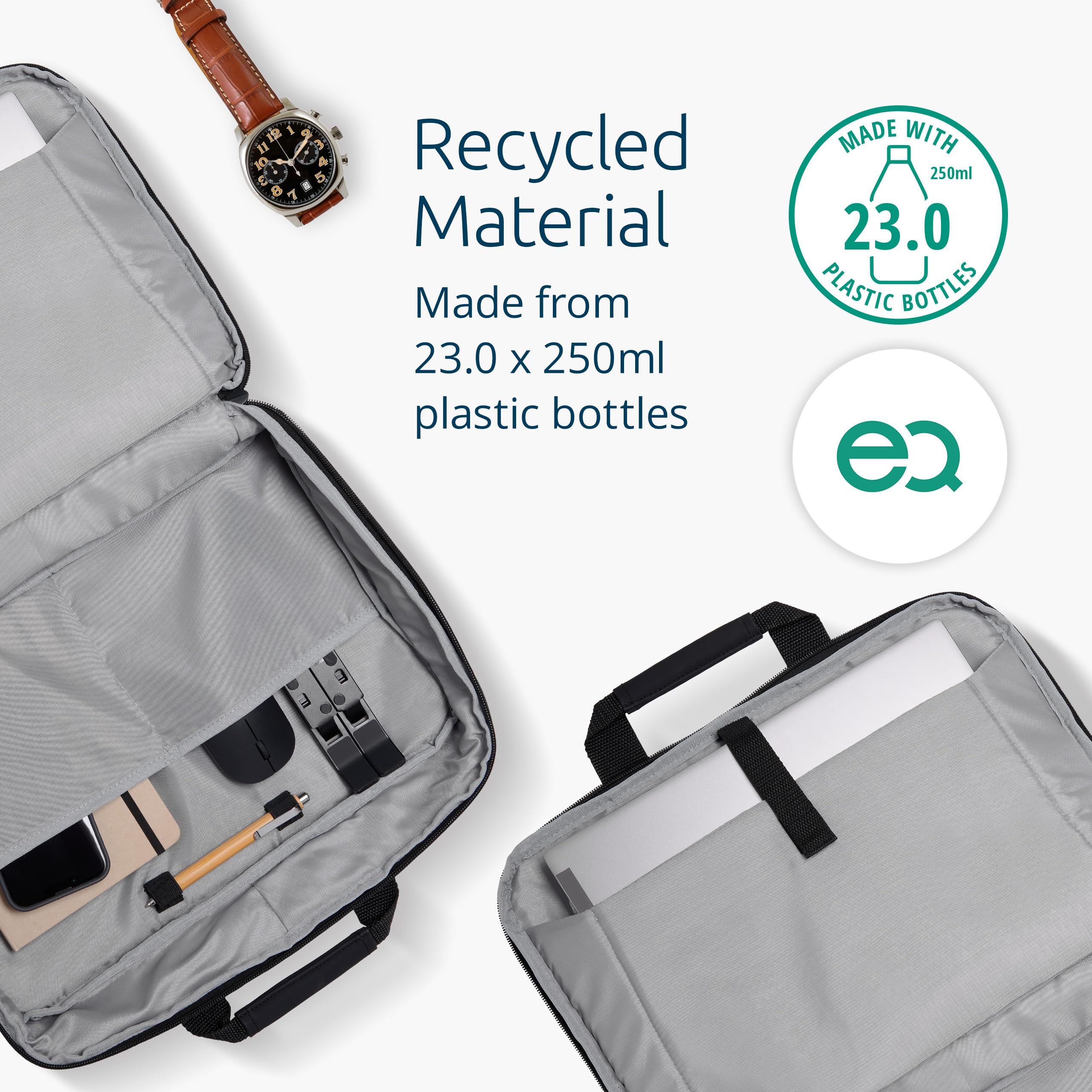 Kensington K60390WW - Maletín para Portátiles de hasta 16", Diseño Tipo Concha, Compartimento Acolchado, Poliéster Reciclado (52% PCR), Negro, Fabricado con 23 Botellas de Plástico Recicladas