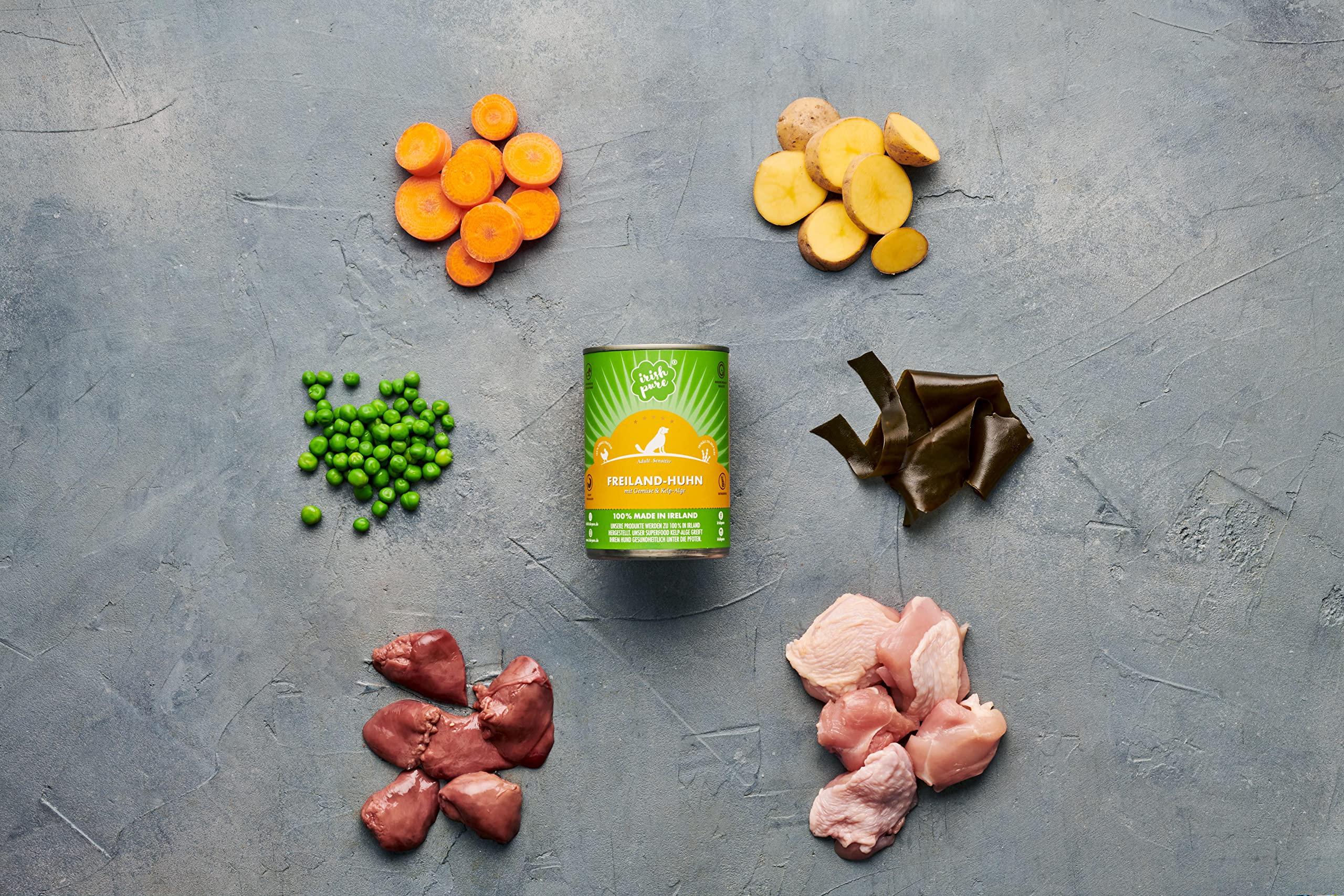 Irish Pure Premium Nassfutter für Hunde | 12x 390g | irisches-Huhn | Vitamine | Getreidefrei | Sensitiv | mit Superfood Kelp-Alge | Nassfutter für alle Rassen