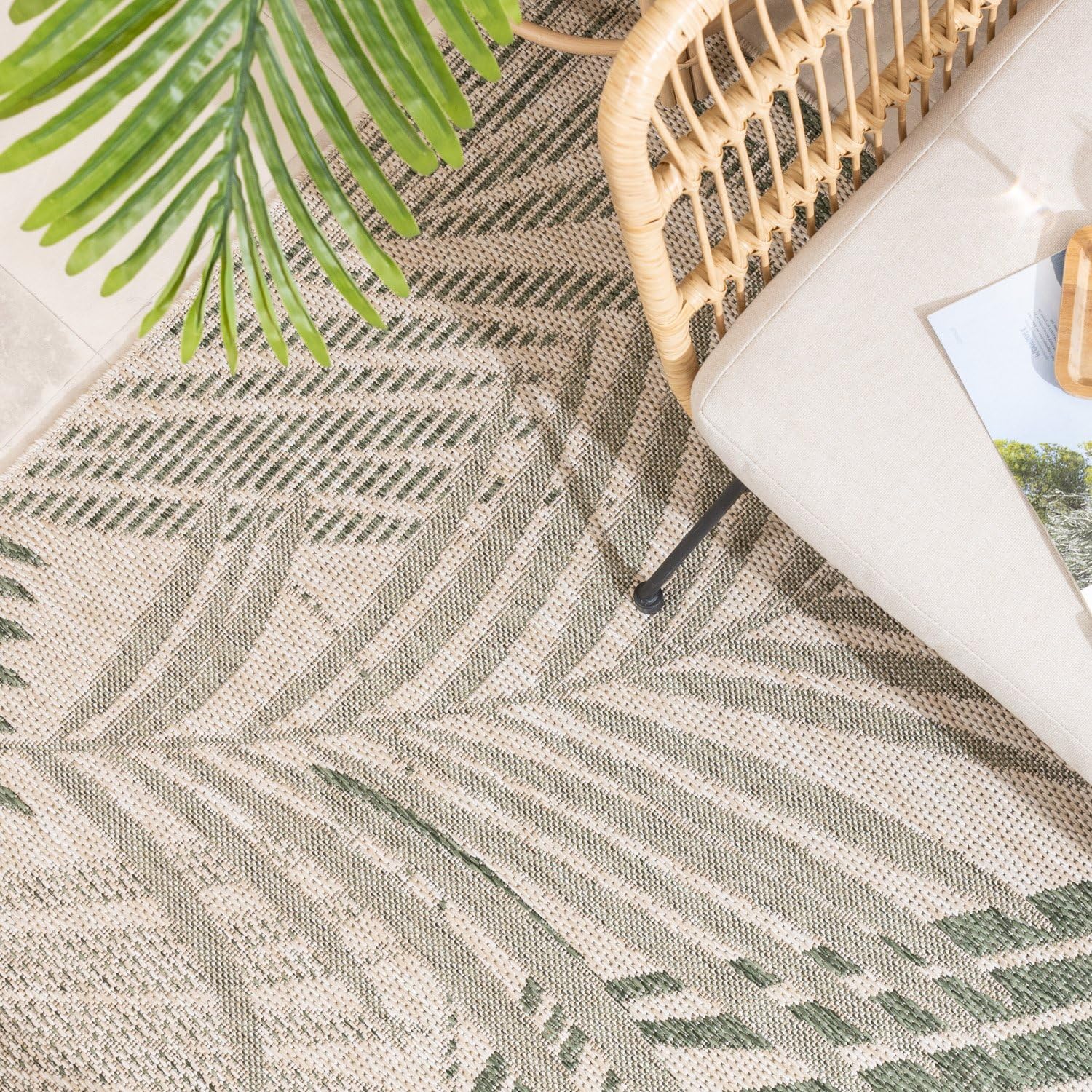 FRAAI | Home & Living Tapis d'extérieur - Tiga Palm Vert - 80x150 cm - Tapis Exterieur Resistant Pluie - Rectangulaire - Terrasse, Jardin, Balcon | Résistant aux intempéries - Synthétique - Polypropylène - Balcon, Jardin/Terrasse - Tapis d'extérieur