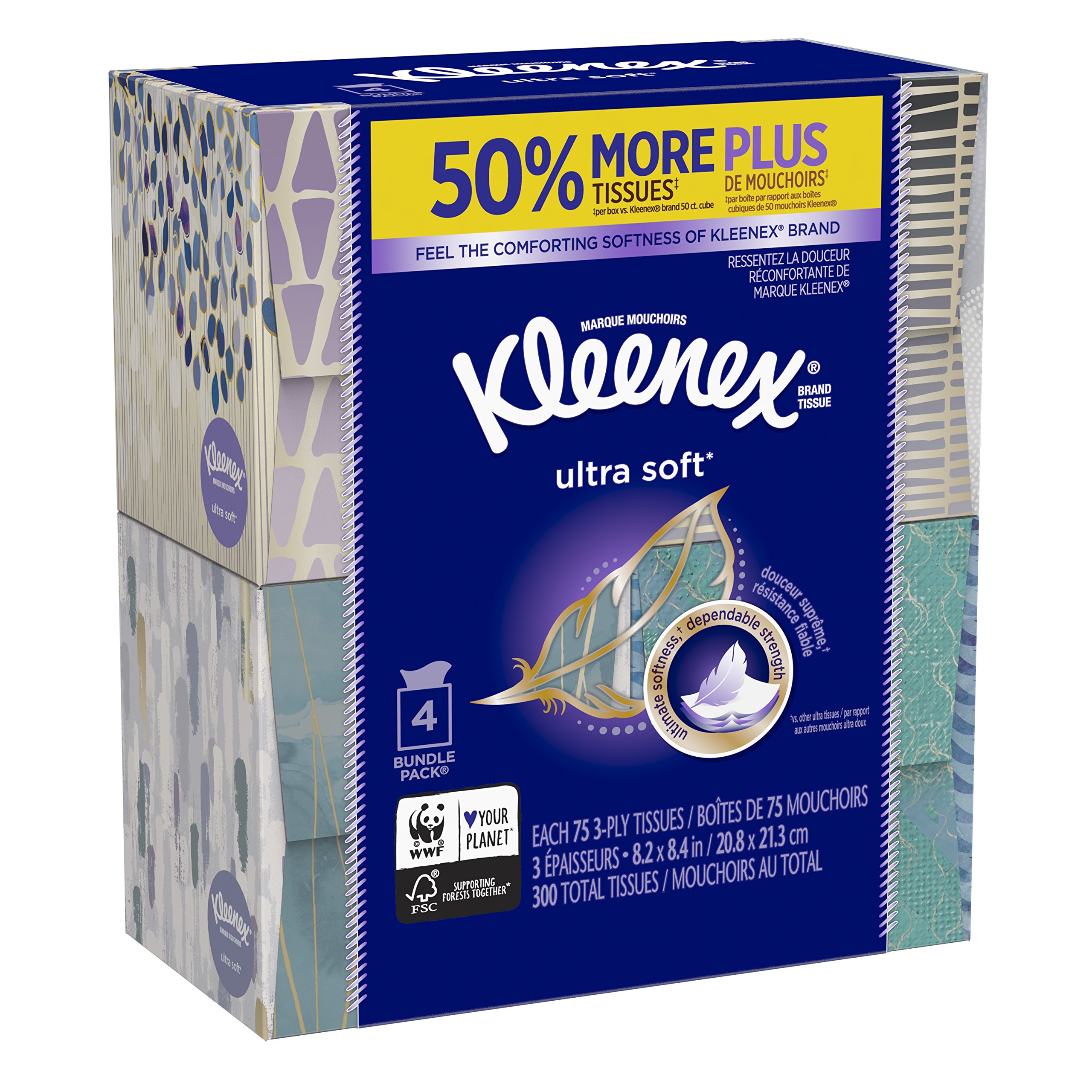Kleenex Ultra Soft Facial Tissues Cube Box 75 Tissues per Cube Box 4 Packs
