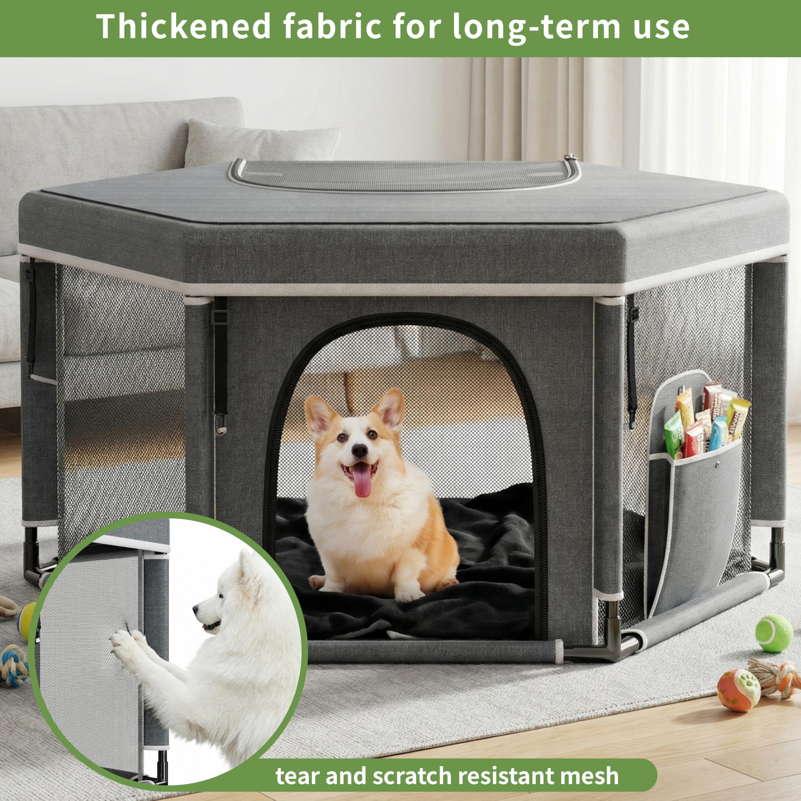 Caja de partos para cachorros de perros extra altos - Parque de partos hexagonal para razas grandes y pequeñas - Suministros esenciales para cachorros - 120x62 cm