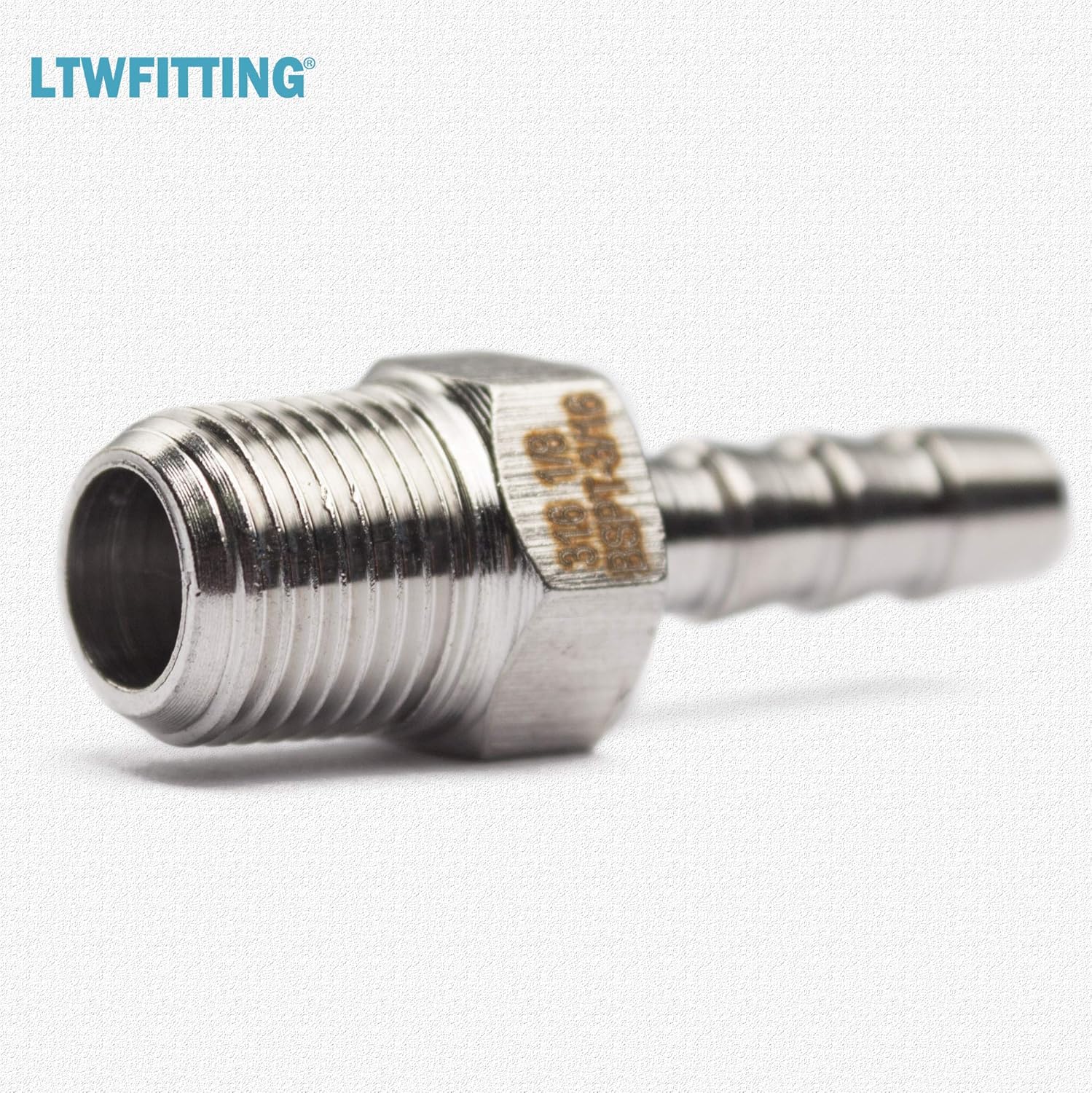 LTWFITTING Stainless Steel 316 Barbed Fitting Connector 1/8" Male BSPT x 3/16"(5mm) Hose Barb Fuel Gas Water (Pack of 5)