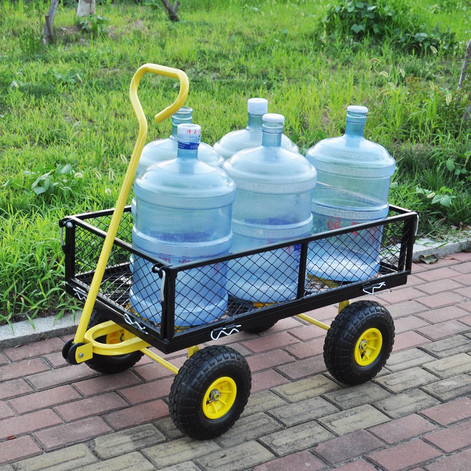 Garden Wagon, Practical Garden Wagon, Side Detachable, Pneumatic Wheel (Yellow + Black air Wheels)