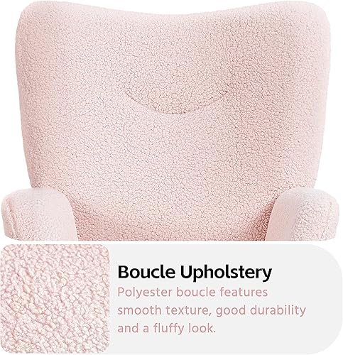 Miniatura 5 de Yaheetech Silla de tocador moderna, silla decorativa de tela Boucle, sillón de felpa Sherpa con respaldo alto y acolchado suave, silla casual