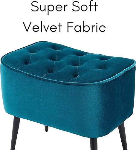Miniatura 4 de BIRDROCK HOME Taburete otomano de terciopelo con curva capitonada, reposapiés acolchado tapizado para sala de estar o dormitorio, silla decorativa